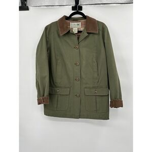 VTG LL Bean Womens Plaid Lined Chore Field Barn Coat Sz M Petite Green 267092